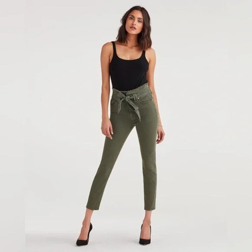 7 For All Mankind Womens Paperbag Waist Jean Size 26 Army Green High Rise Skinny